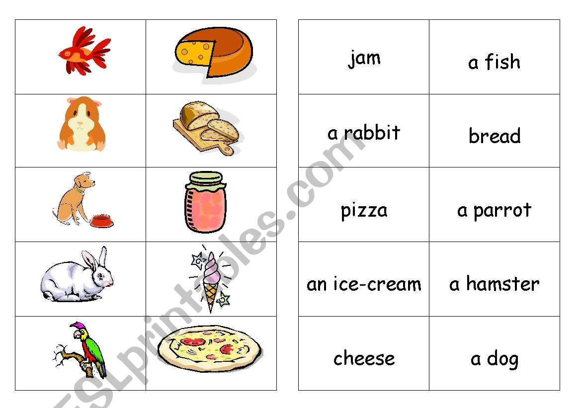 FOOD & ANIMALS   MEMORY GAME worksheet