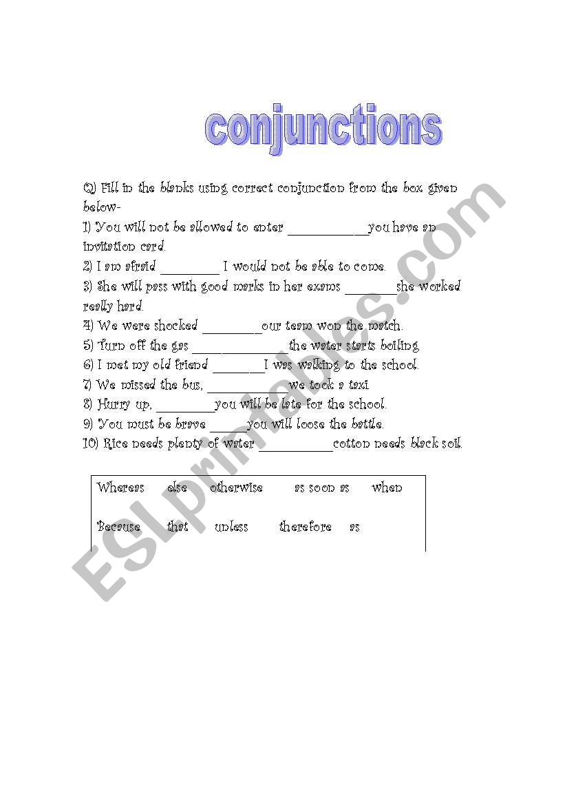 Conjunctions worksheet