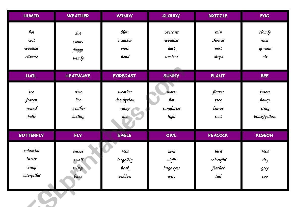 Weather taboo game worksheet