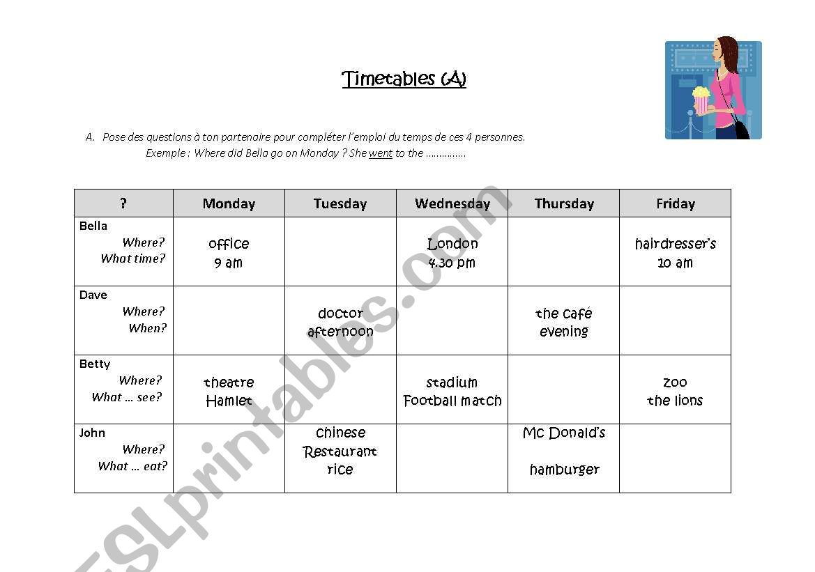 Timetable to practice the simple past