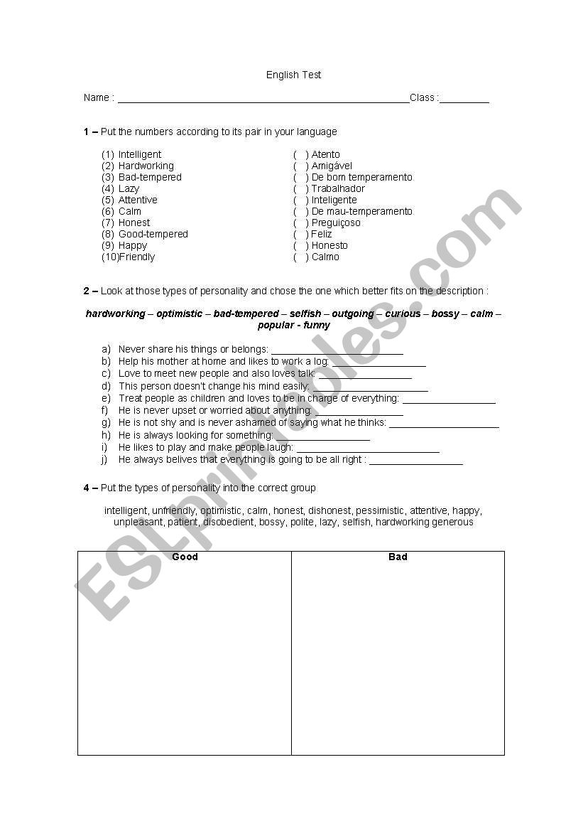 Englis test about types of personality