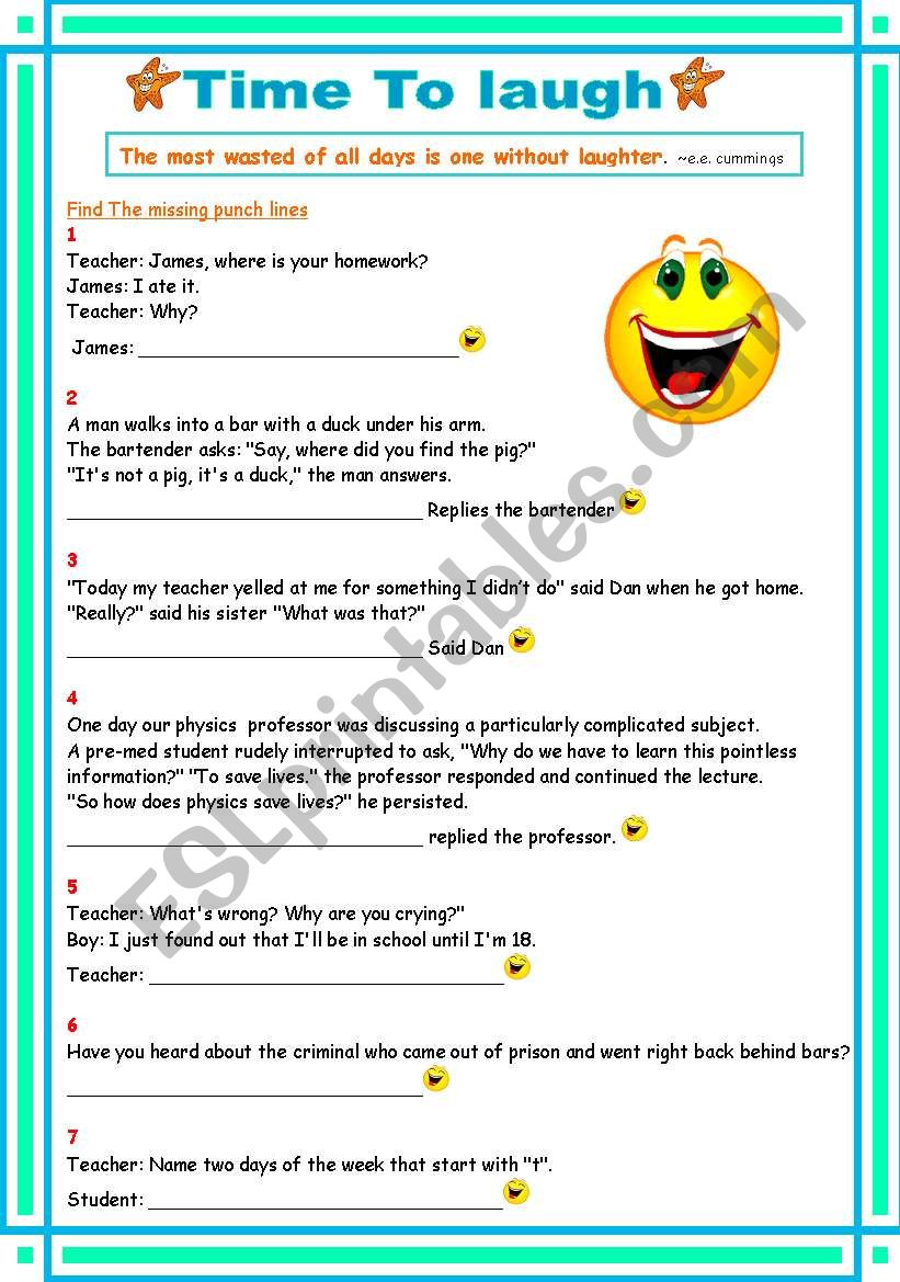 time to laugh worksheet
