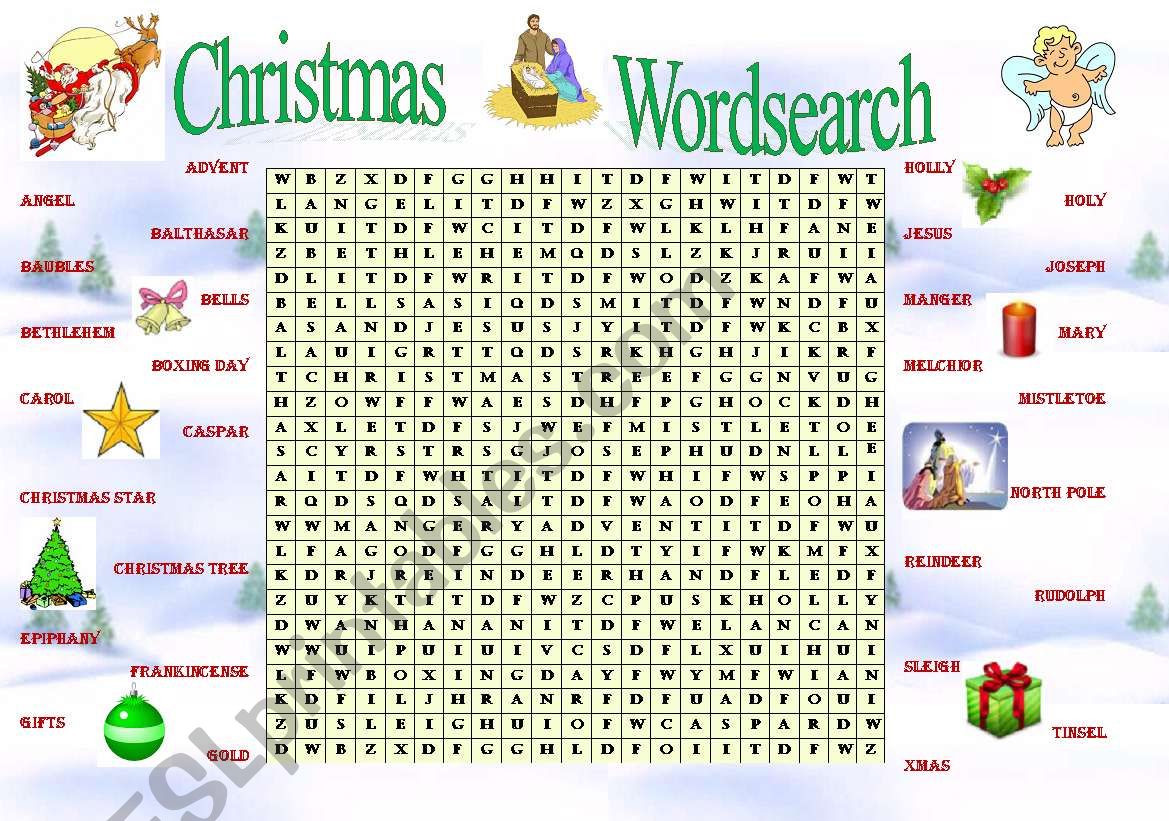 Christmas Wordsearch (editable with key)