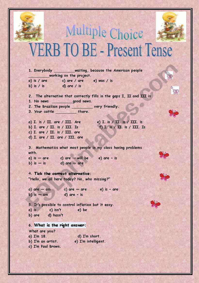 Verb to be - Present Tense worksheet