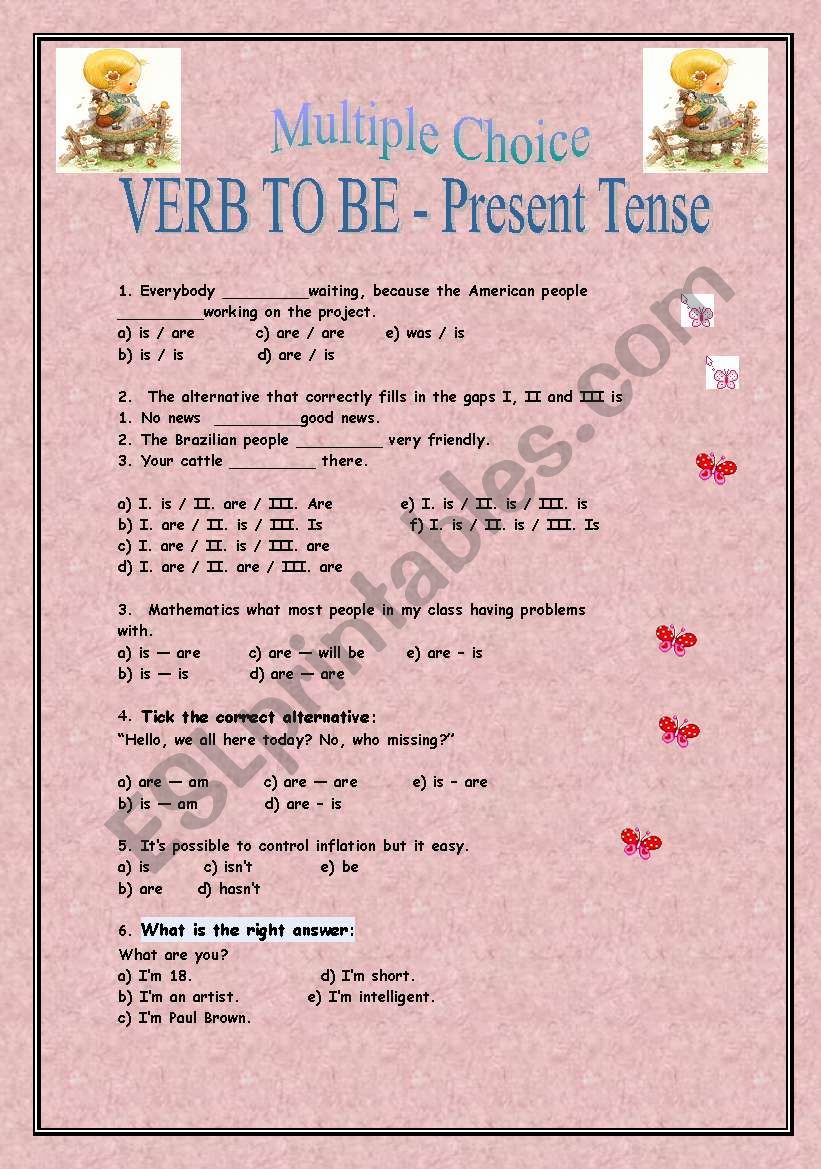 Verb to be - Present Tense worksheet