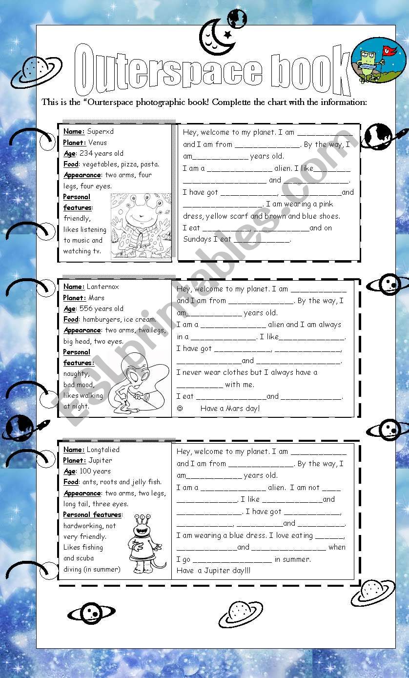 Outerspace book worksheet