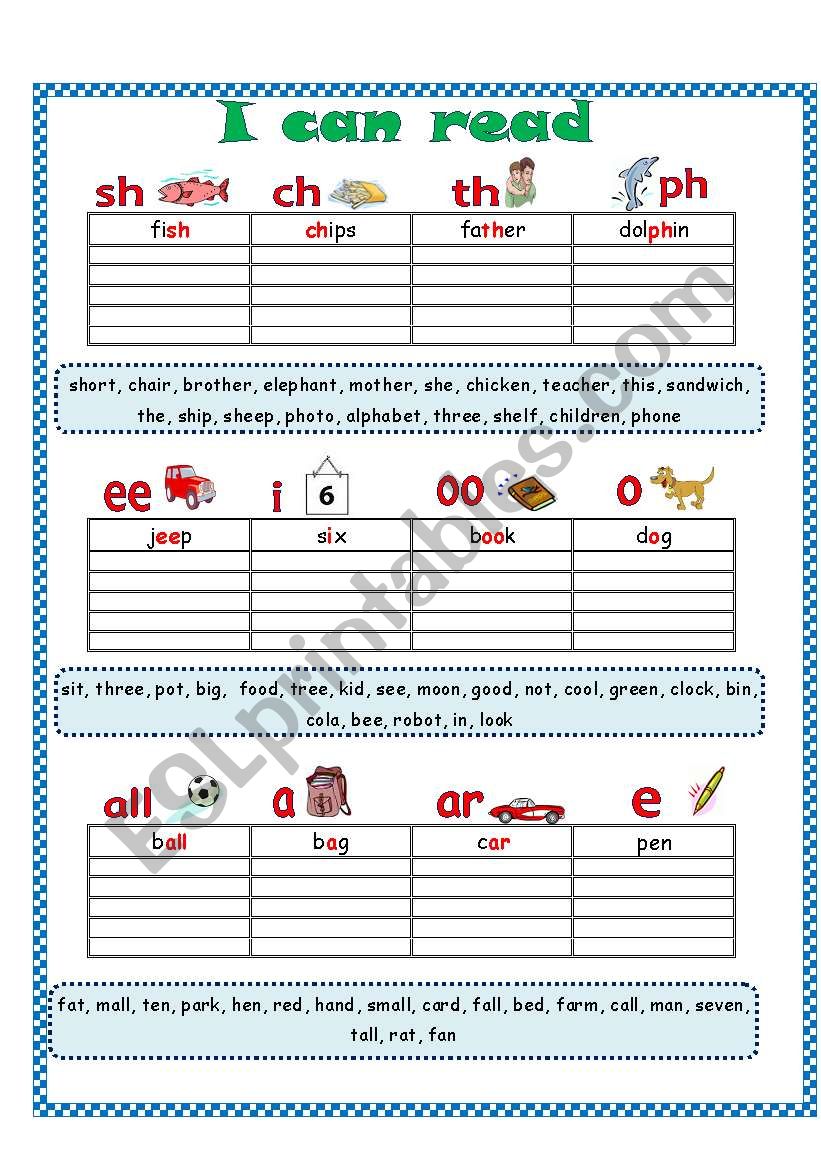 I can read- Phonics Practice worksheet