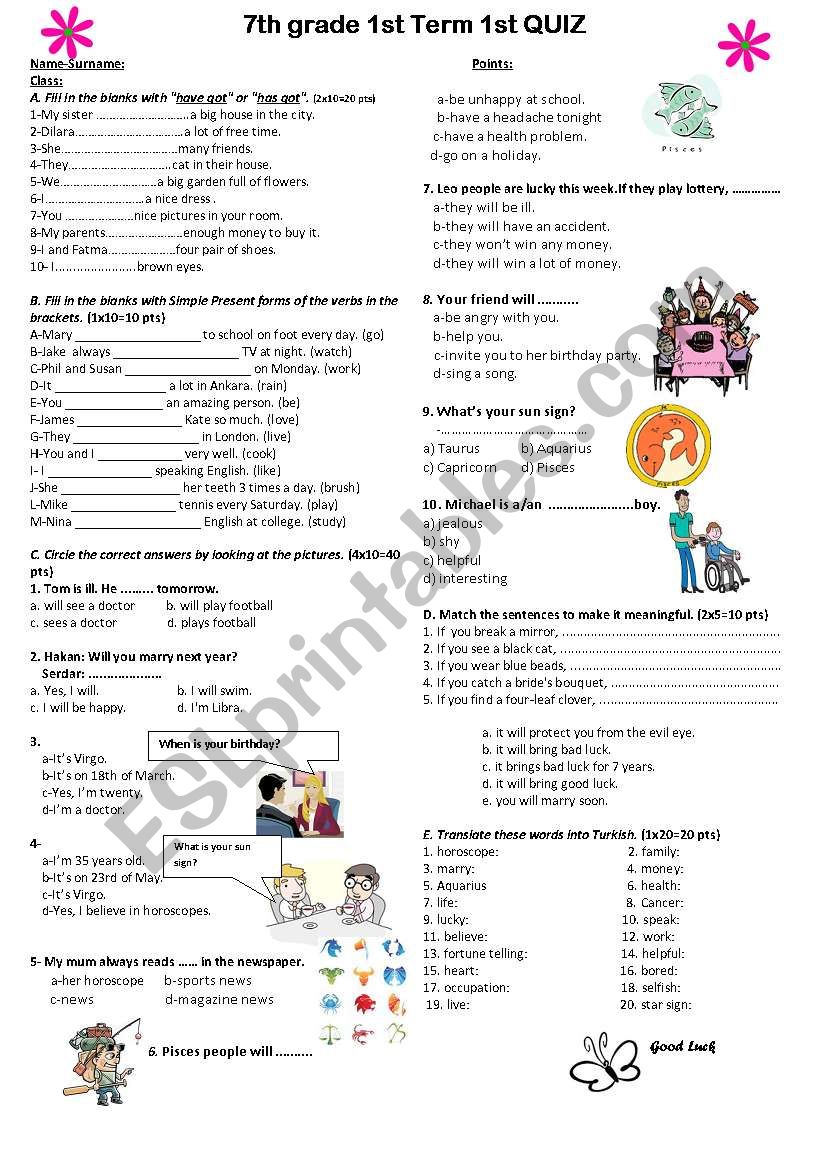 An Excellent Quiz for The 7 Grade Ss - ESL worksheet by ...