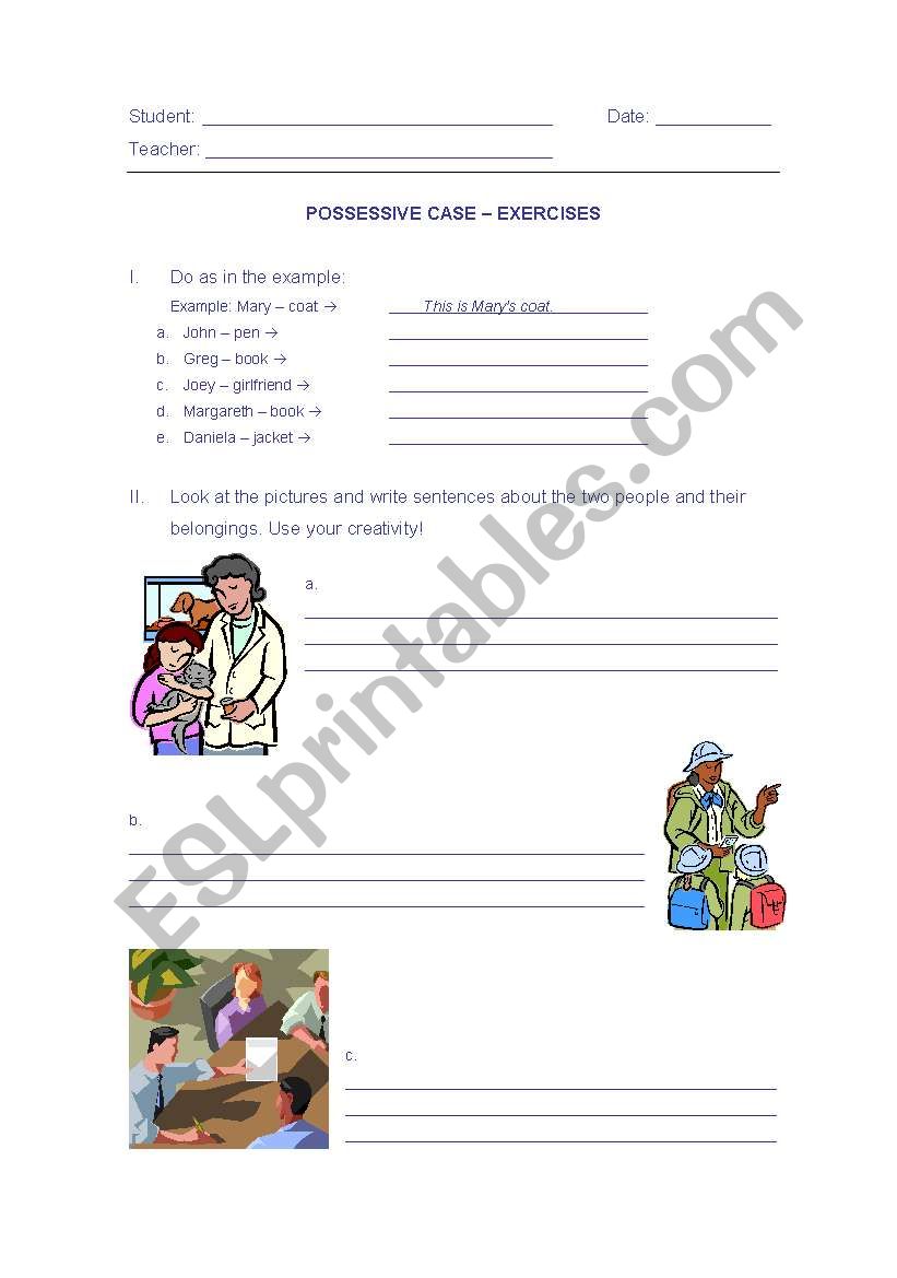 Possessive Case s  worksheet