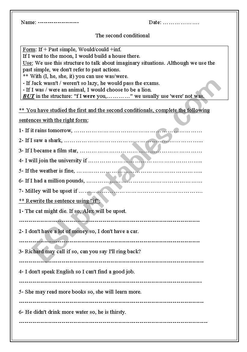 second conditional worksheet