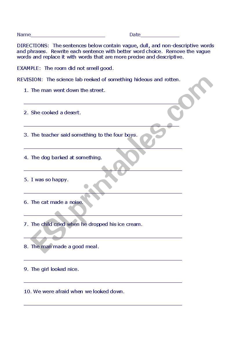 Word Choice Activity worksheet