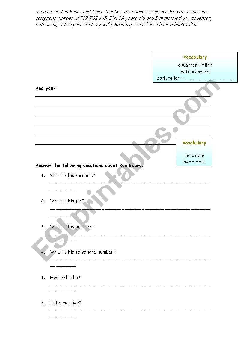 Possessives worksheet