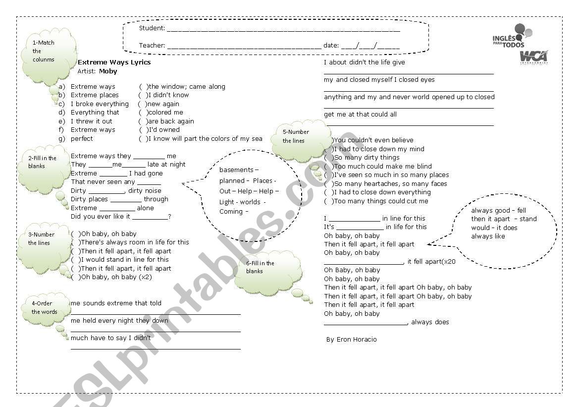 Song Activity worksheet