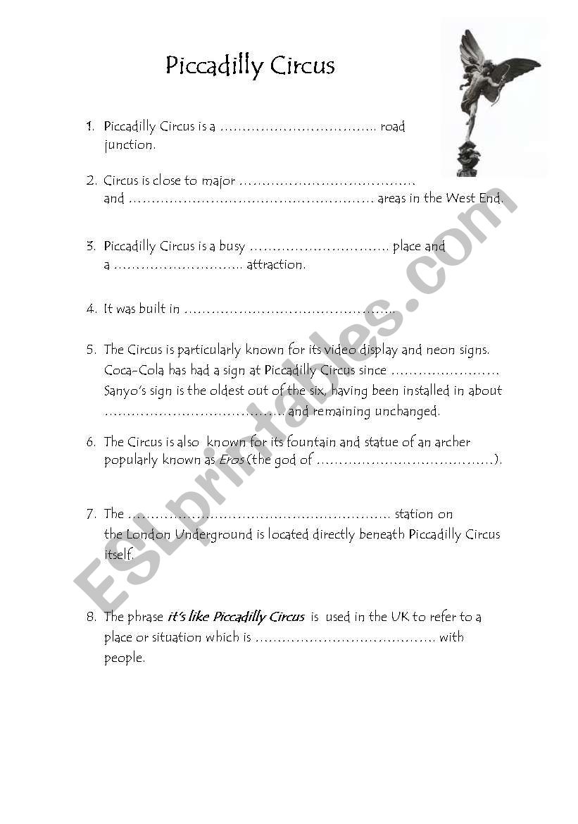 piccadilly circus worksheet