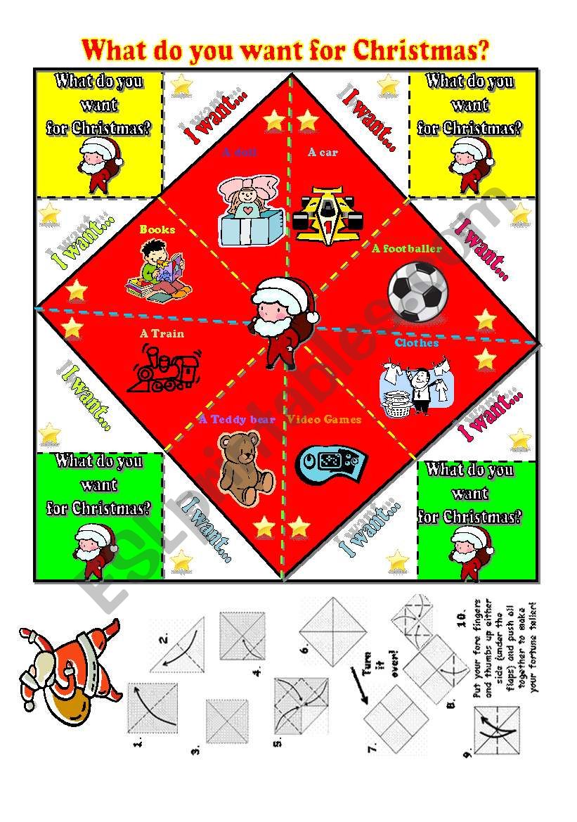 Christmas and Toys Fortune Teller+ B&W version (UPDATED)+ fully editable. ESL worksheet by