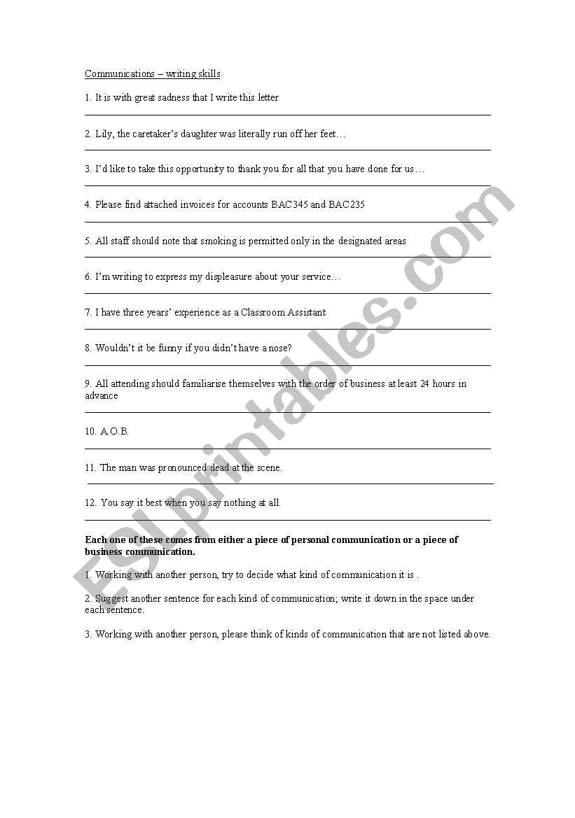 Writing Exercise worksheet