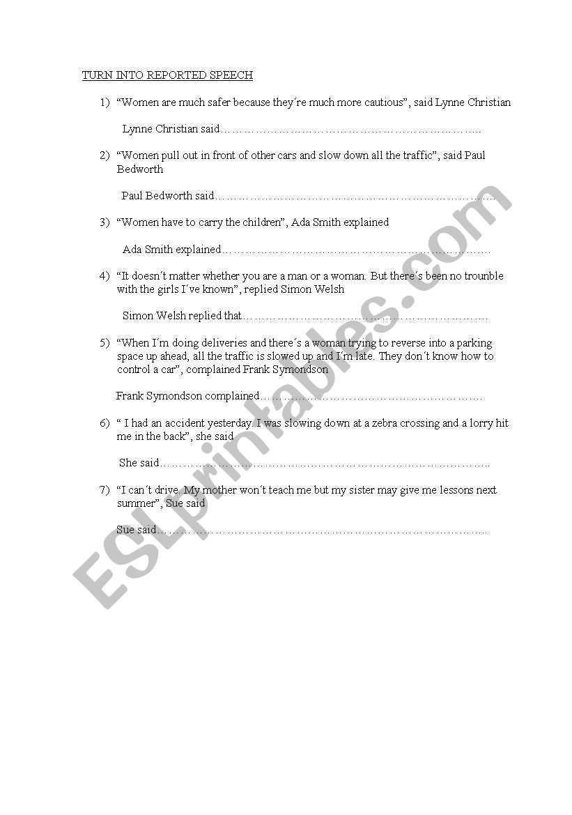 REPORTED SPEACH worksheet