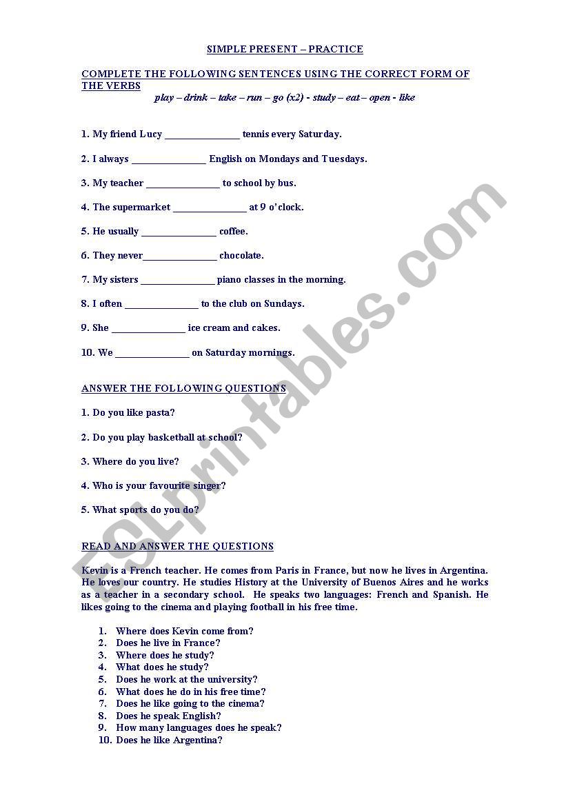 Simple Present worksheet