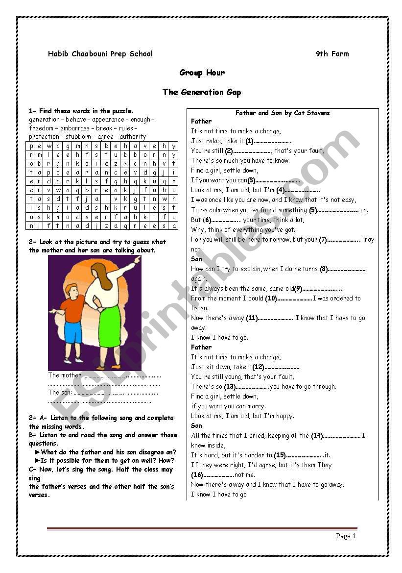 The generation gap worksheet