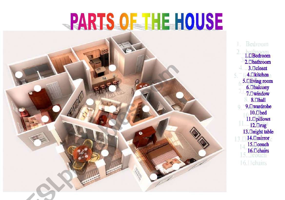 PARTS OF THE HOUSE worksheet