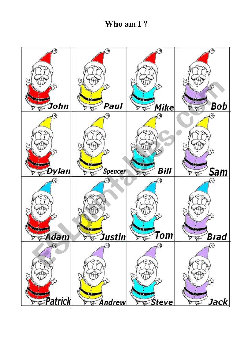 Who am I? Christmas version worksheet