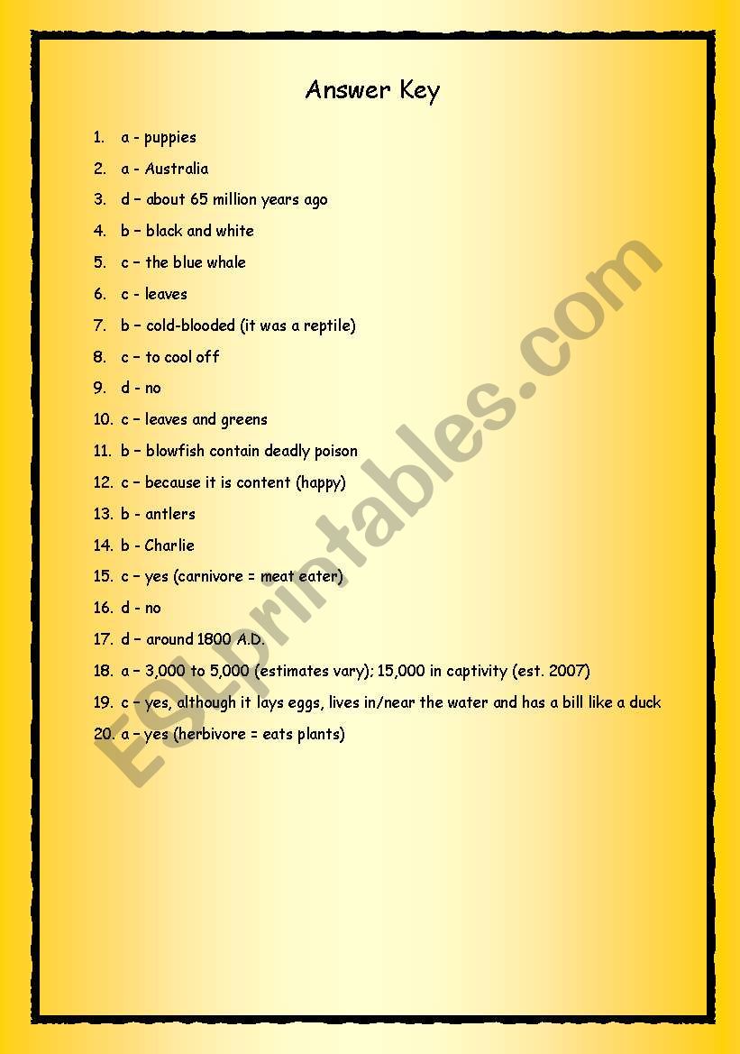 Grammar Meets Conversation Do Does Did Are Is Was Were 4 The Animal World Esl Worksheet By Philipr