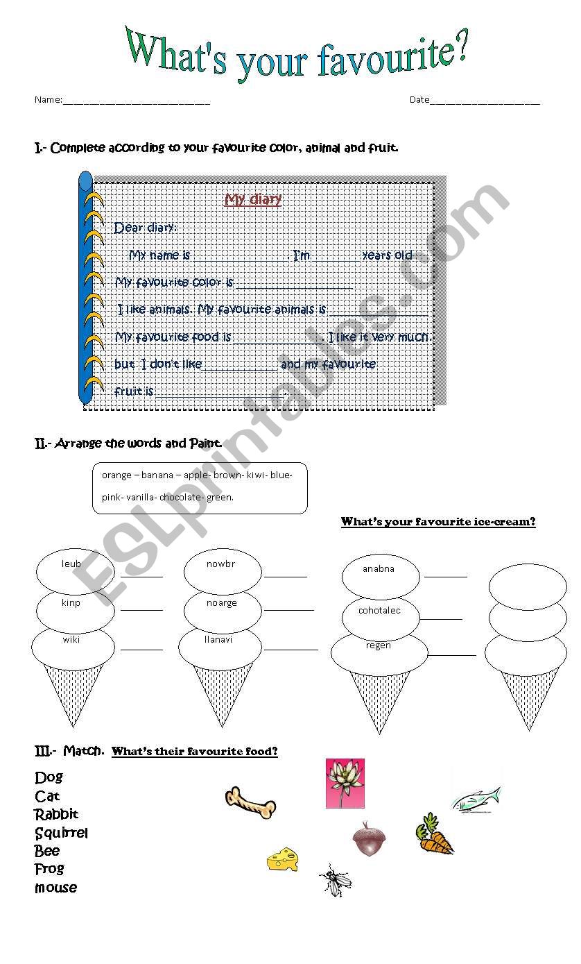 whats your favourite? worksheet