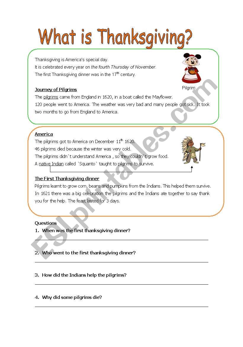 What is Thanksgiving worksheet