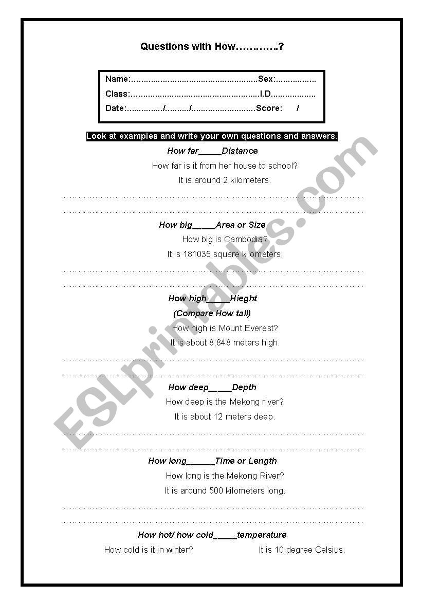 Question with How.........? worksheet