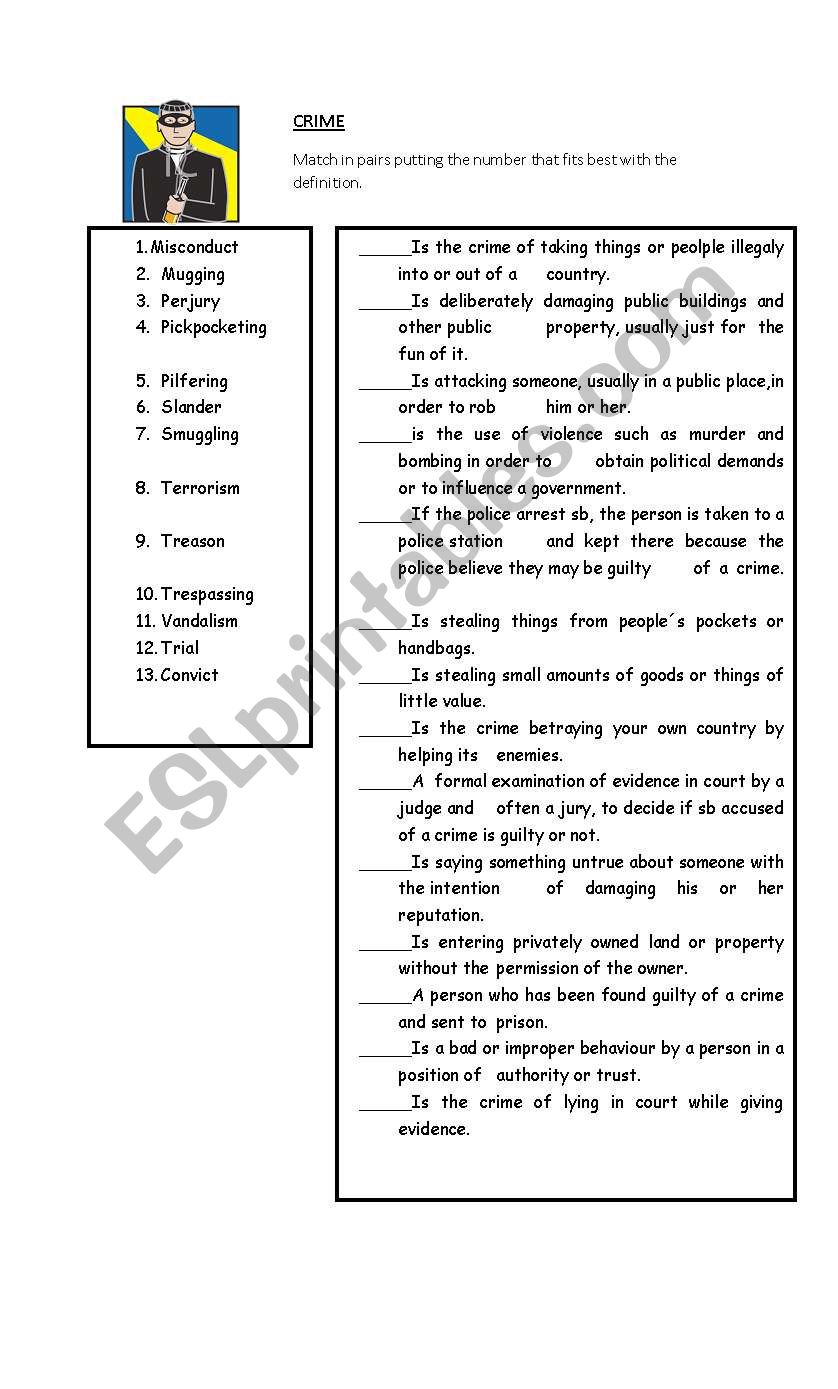 Crime vocabulary match in pairs