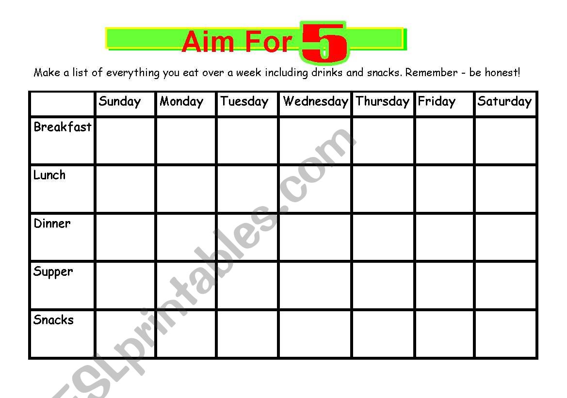 food diary worksheet