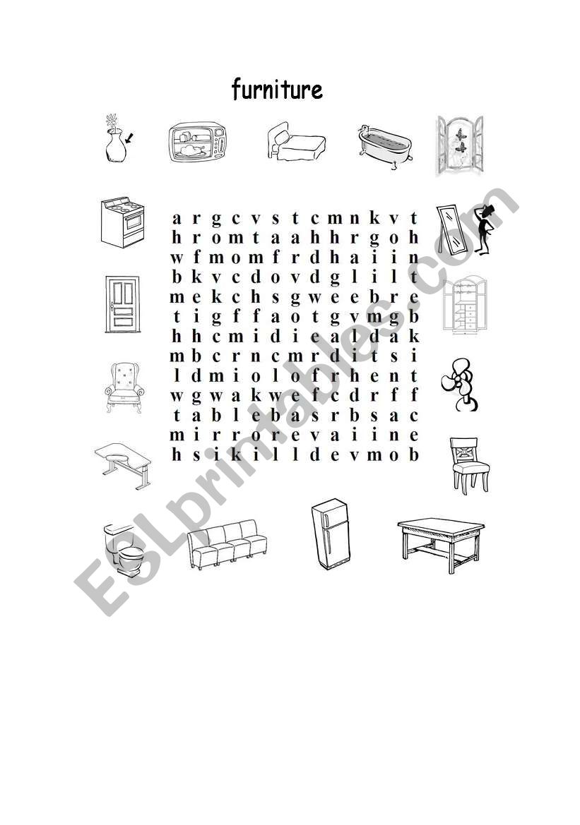 FURNITURE CROSSWORD worksheet