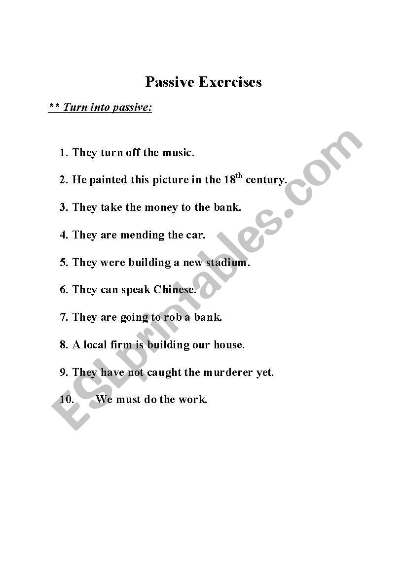 passive exercises with key worksheet