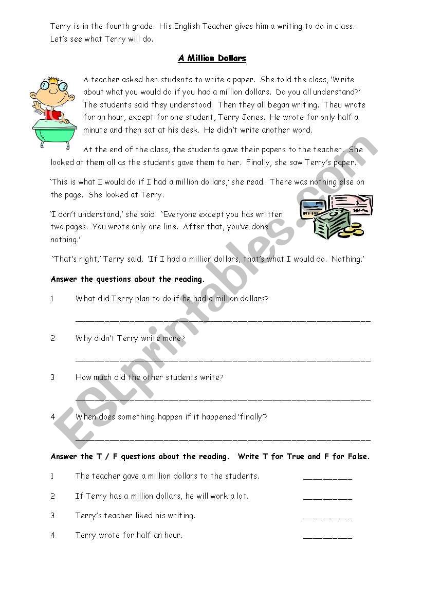 a million dollars worksheet