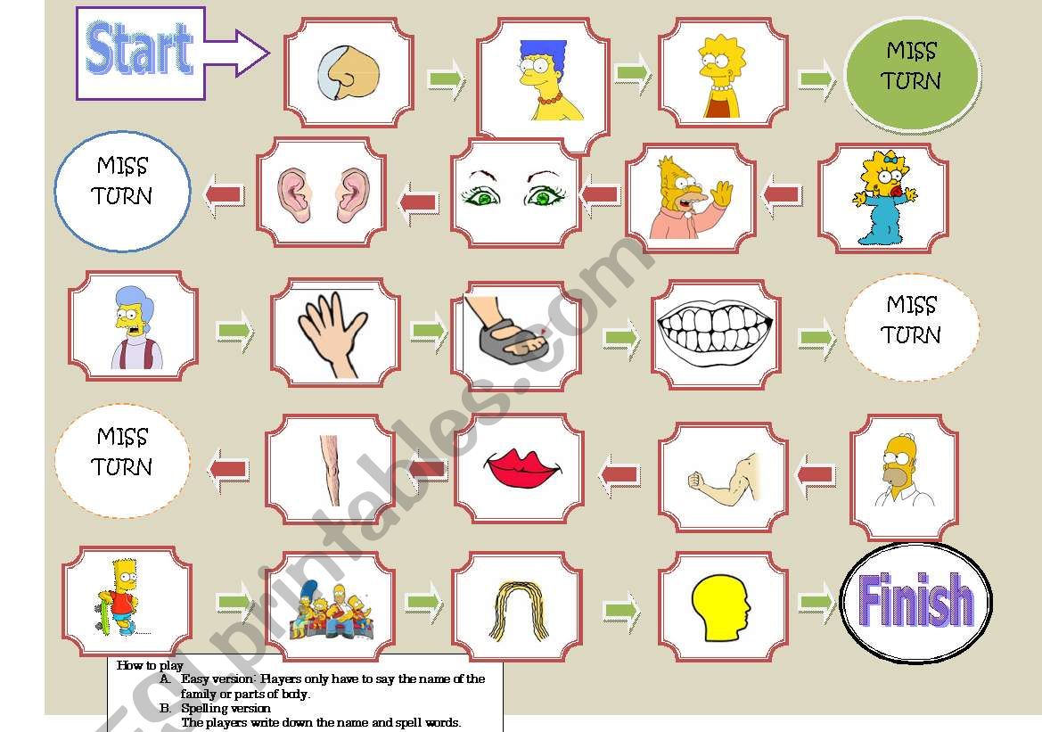 game parts of body worksheet