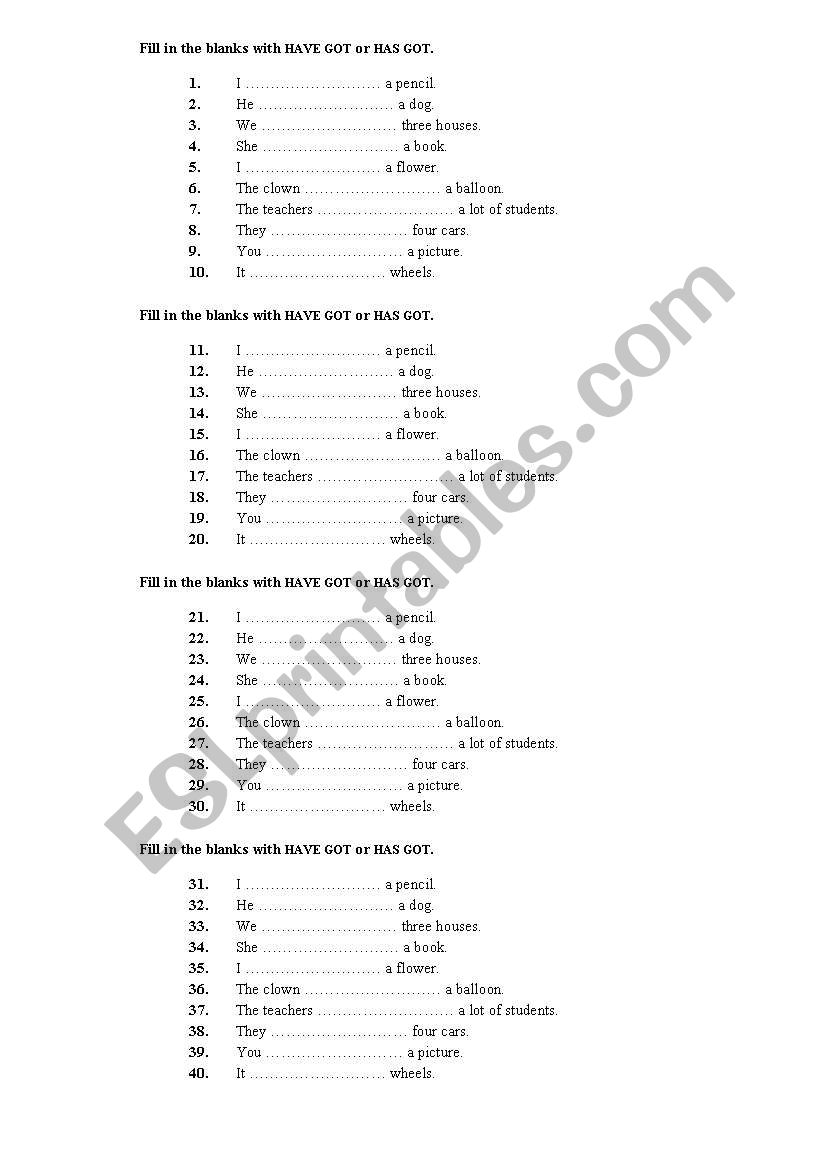 Have got has got worksheet