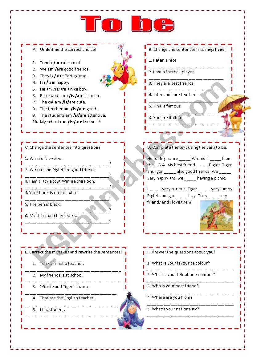 Worksheet on the verb to be worksheet