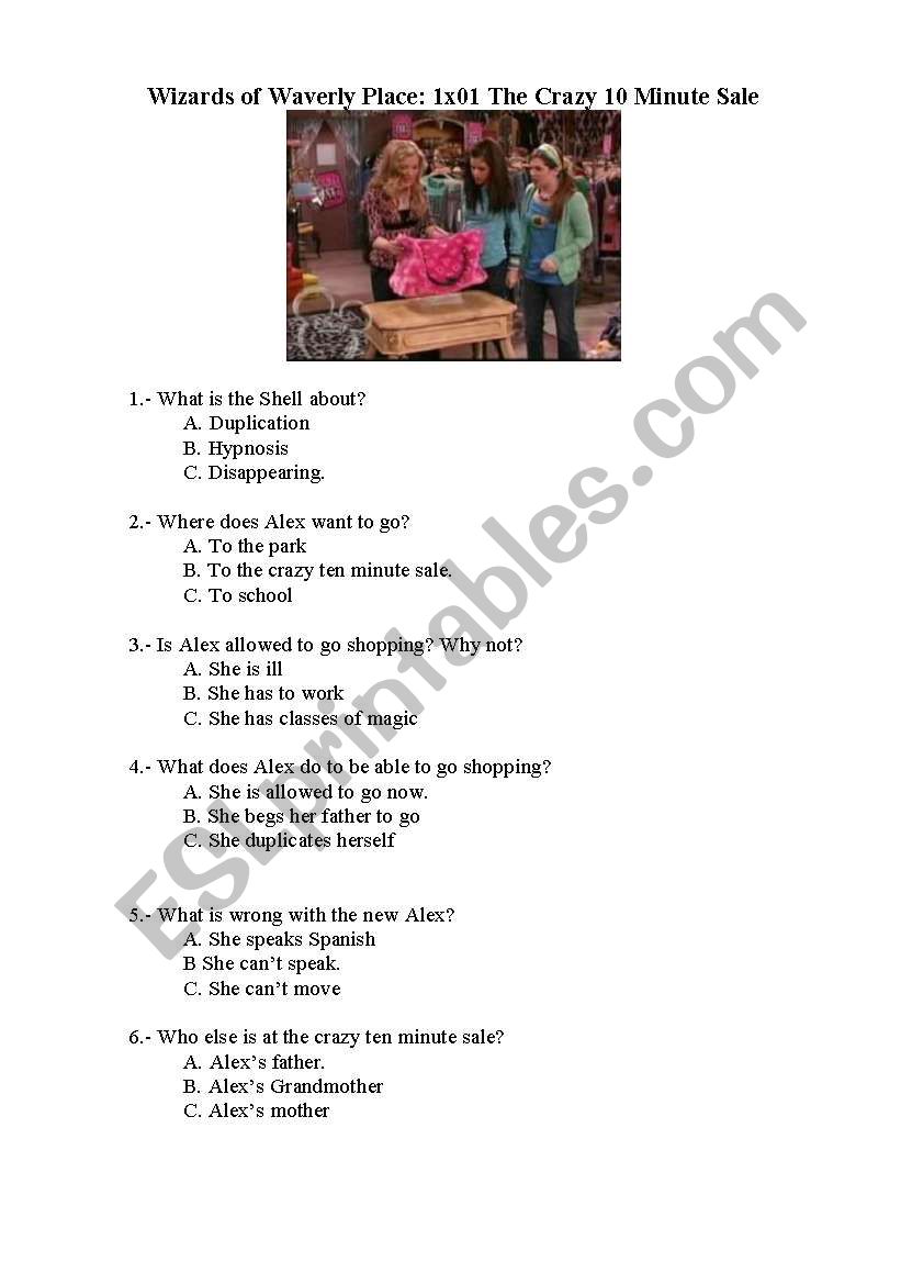 Wizards of waverly place worksheet