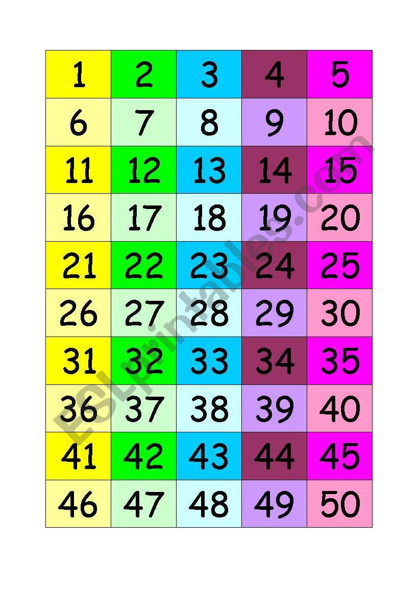 Numbers Bingo worksheet