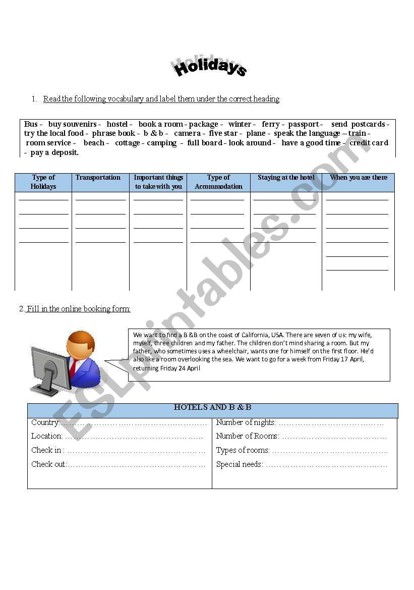 holiday vocabulary worksheet