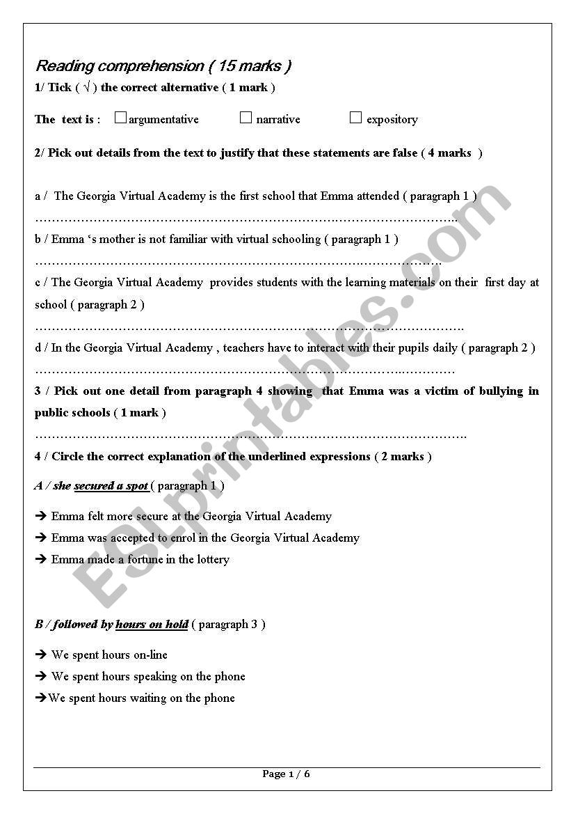 english test  worksheet