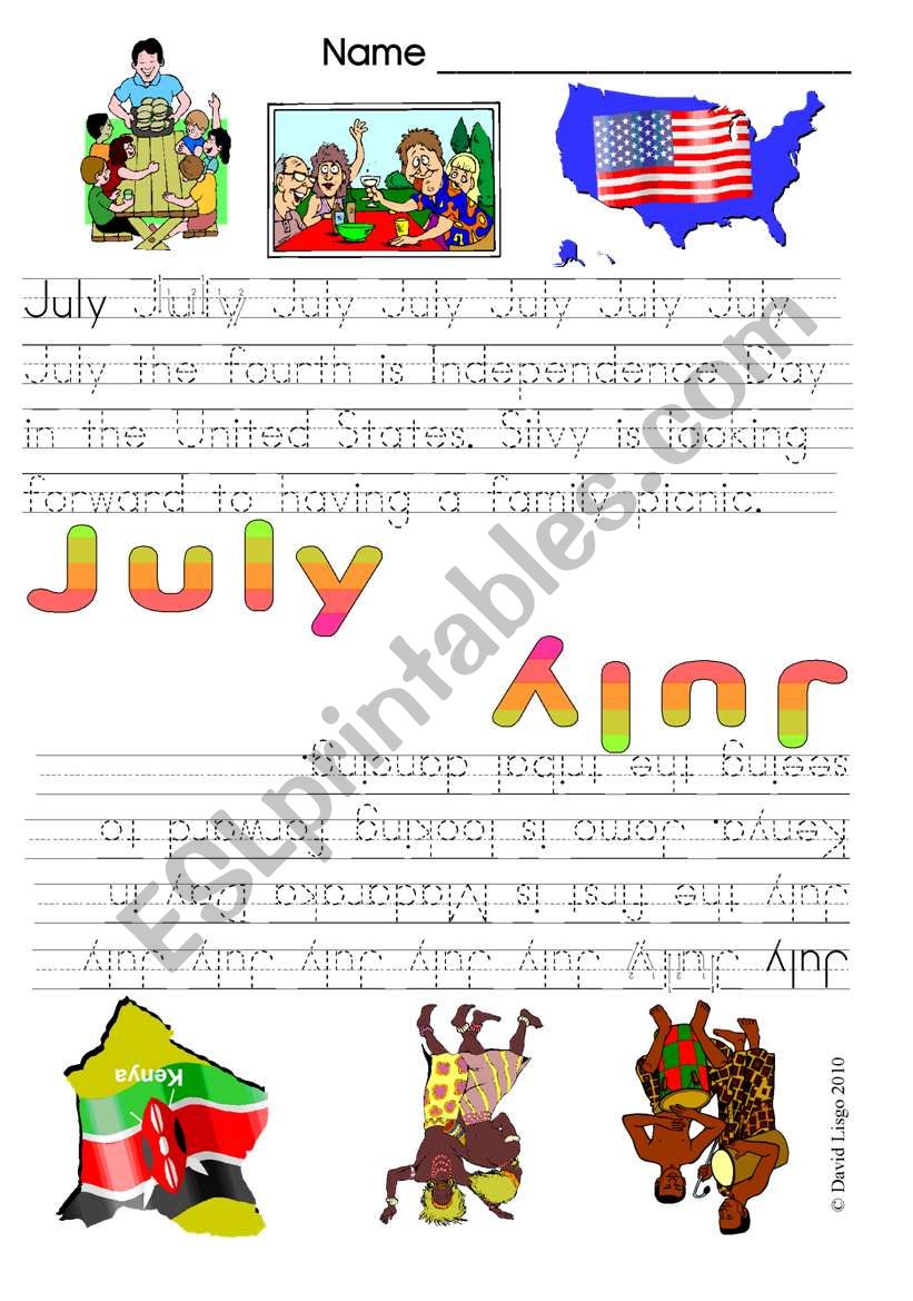 Months of the Year: July and August (4 worksheets color and B & W)