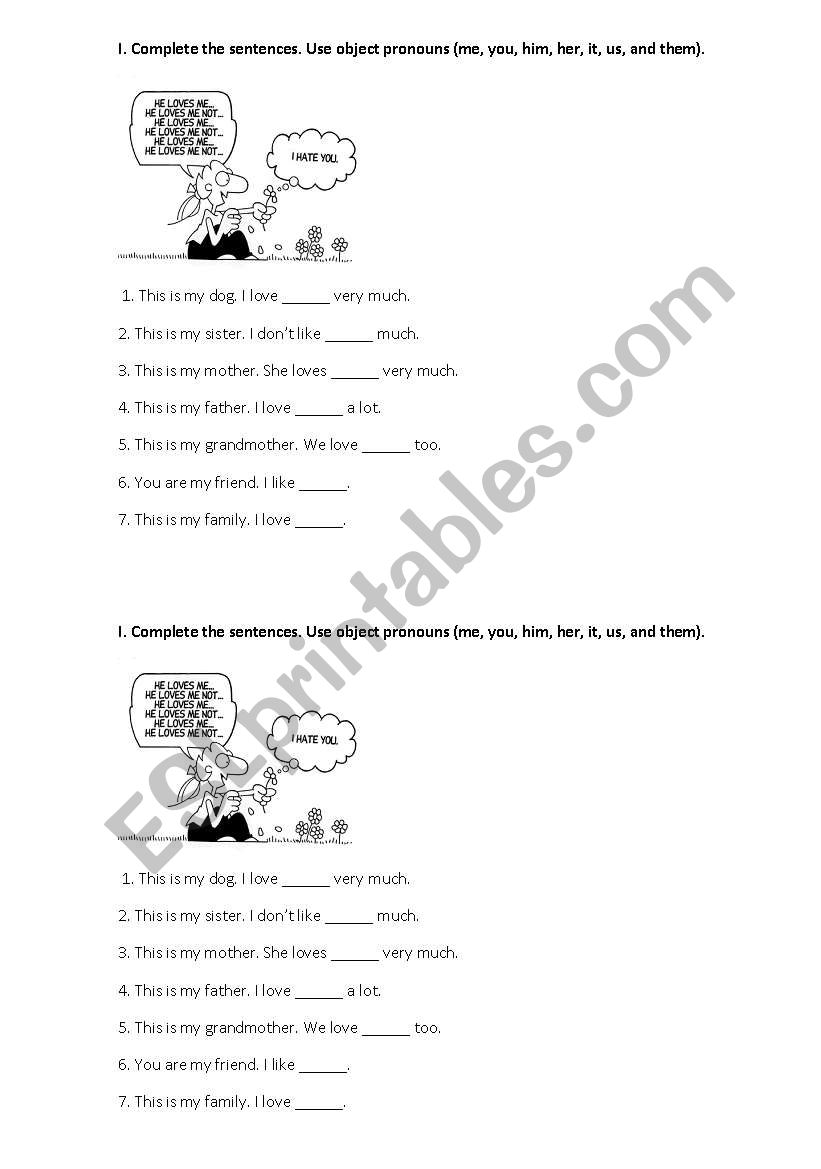 Object pronouns worksheet