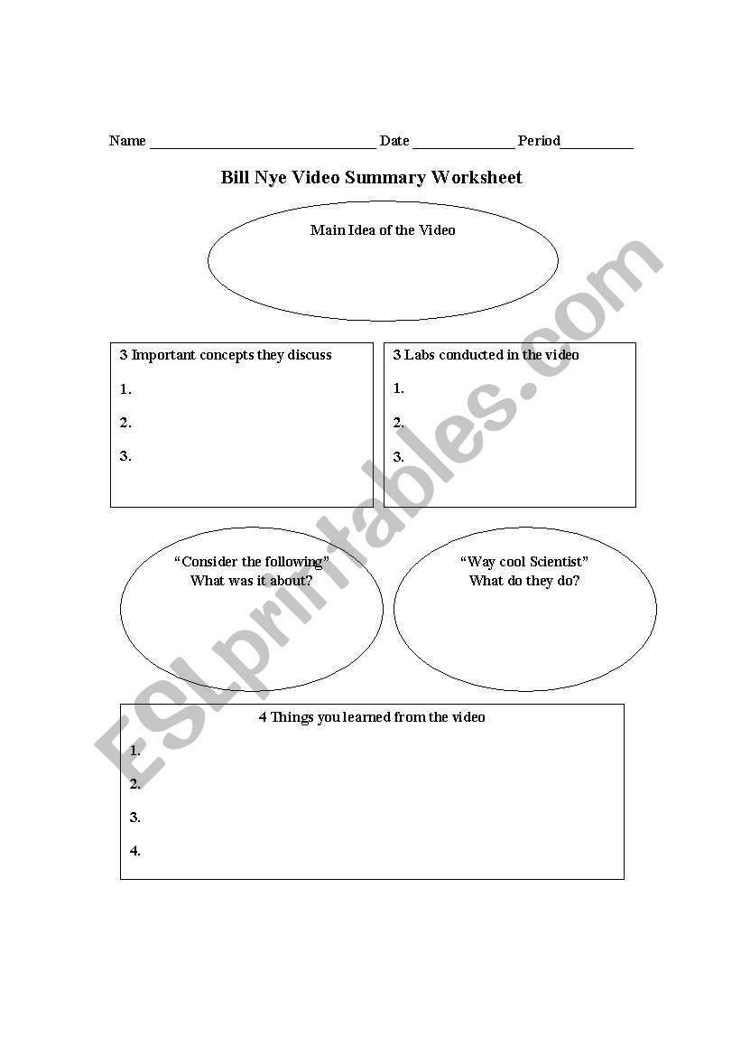 Bill Nye Video Worksheet worksheet