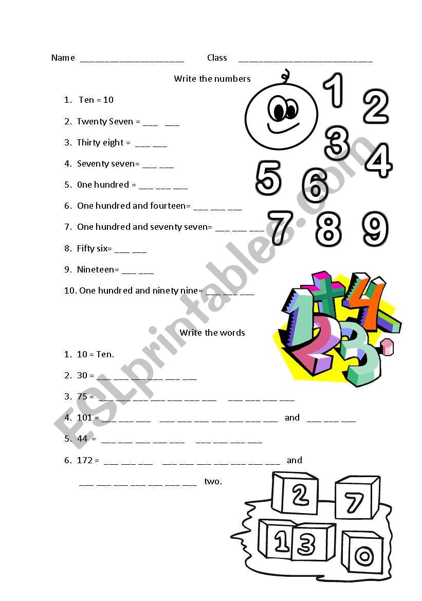 Numbers 0  200  worksheet