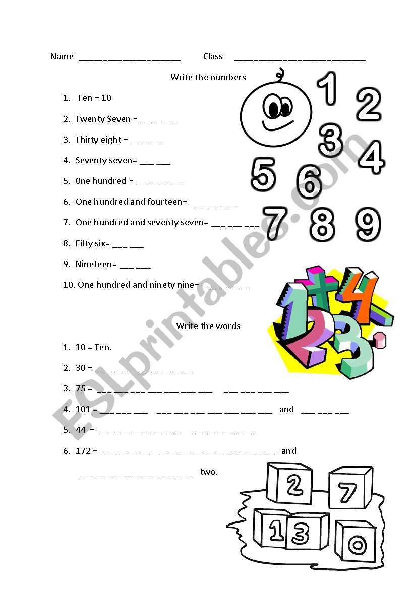 Numbers 0 â€“ 200  worksheet