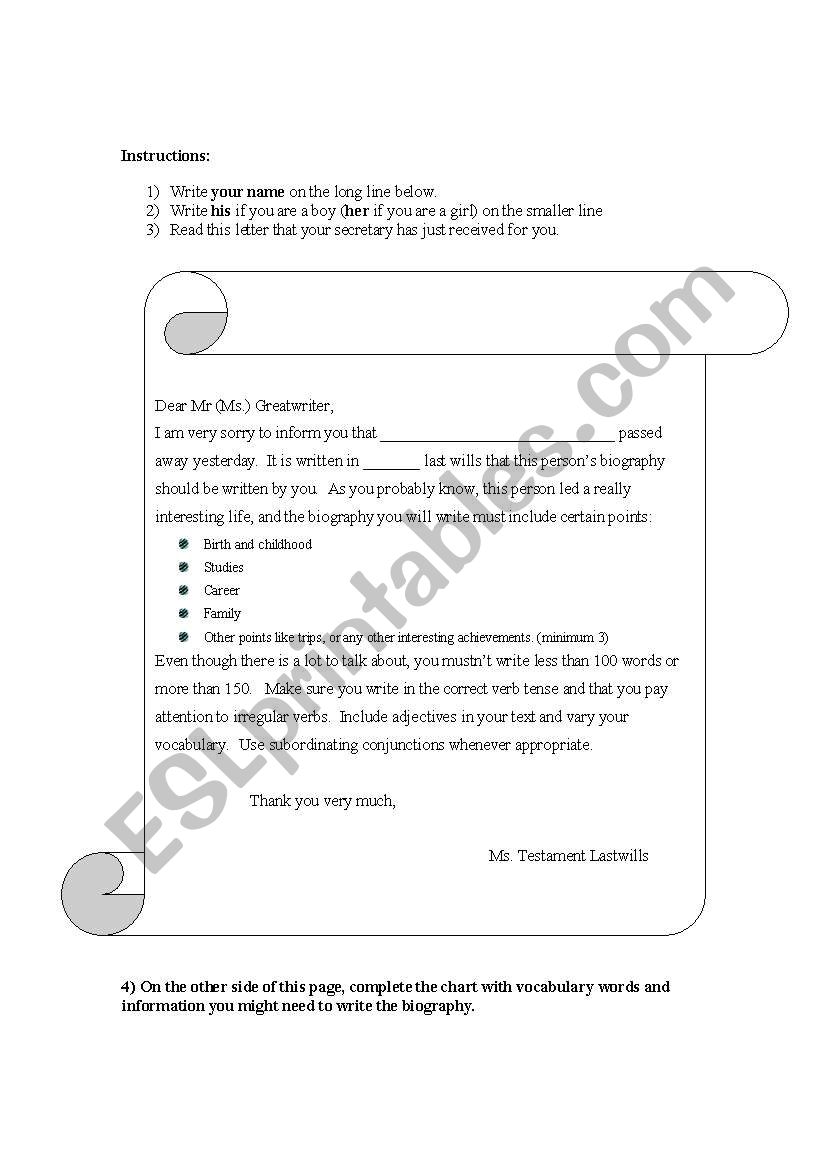 Write your own biography worksheet
