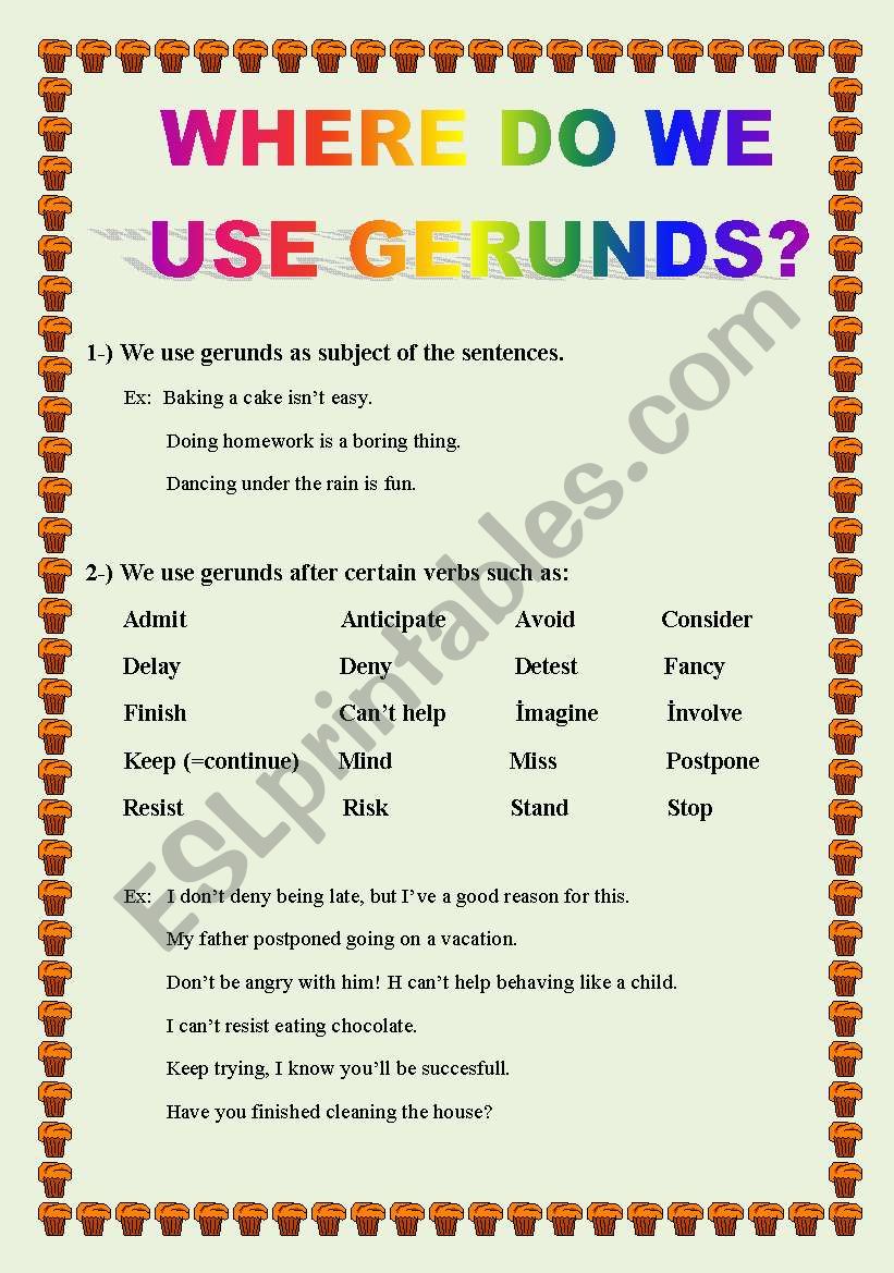 Where do we use gerunds? worksheet