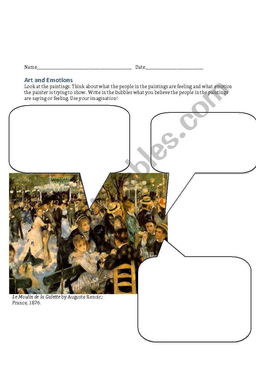 Art and Emotion: Writing worksheet