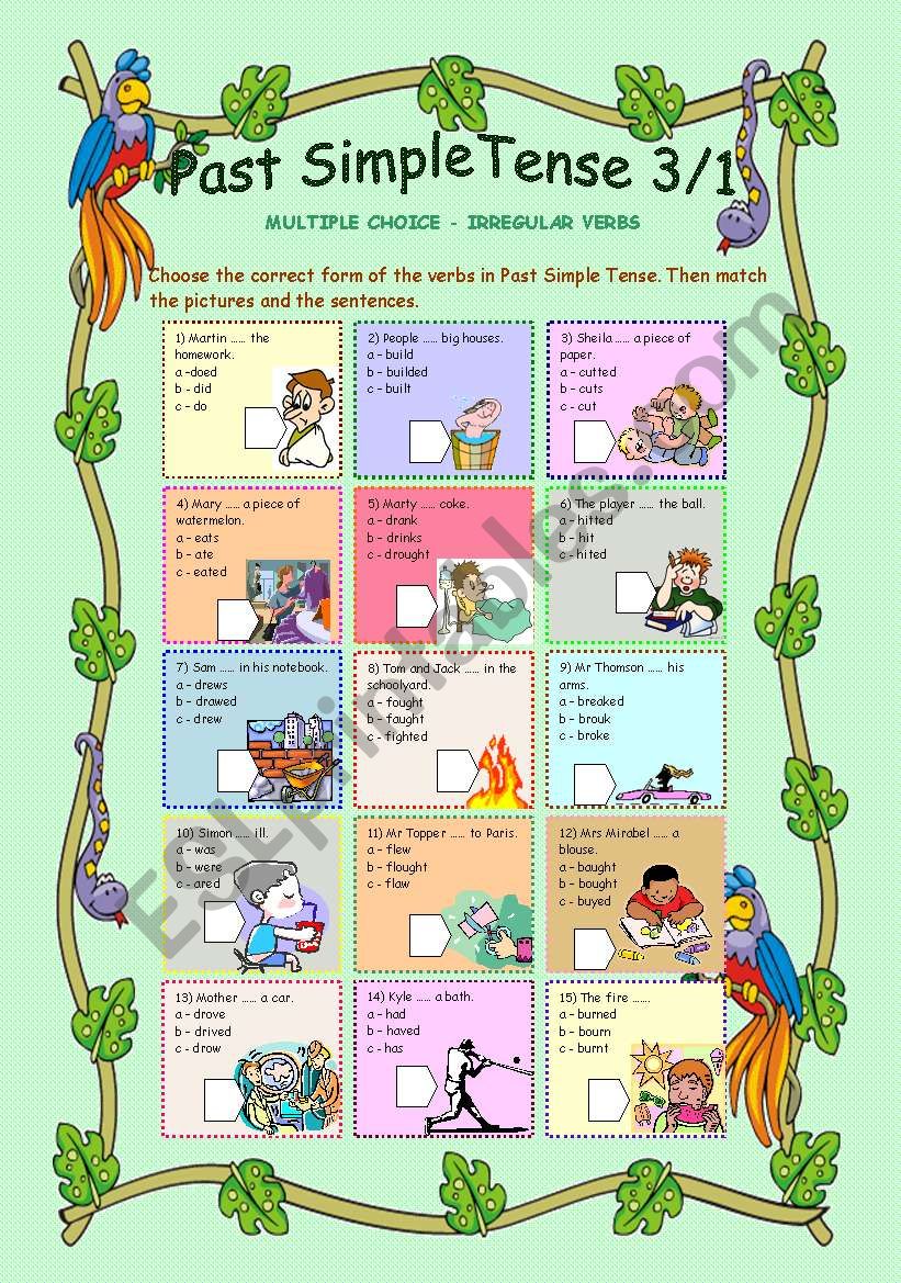 MULTIPLE CHOICE * Past Simple Tense 3/1 * Irregular verbs part 1 * WITH KEY